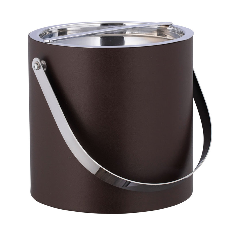 Seau à glace en similicuir Senetta, Chocolat / chrome poli