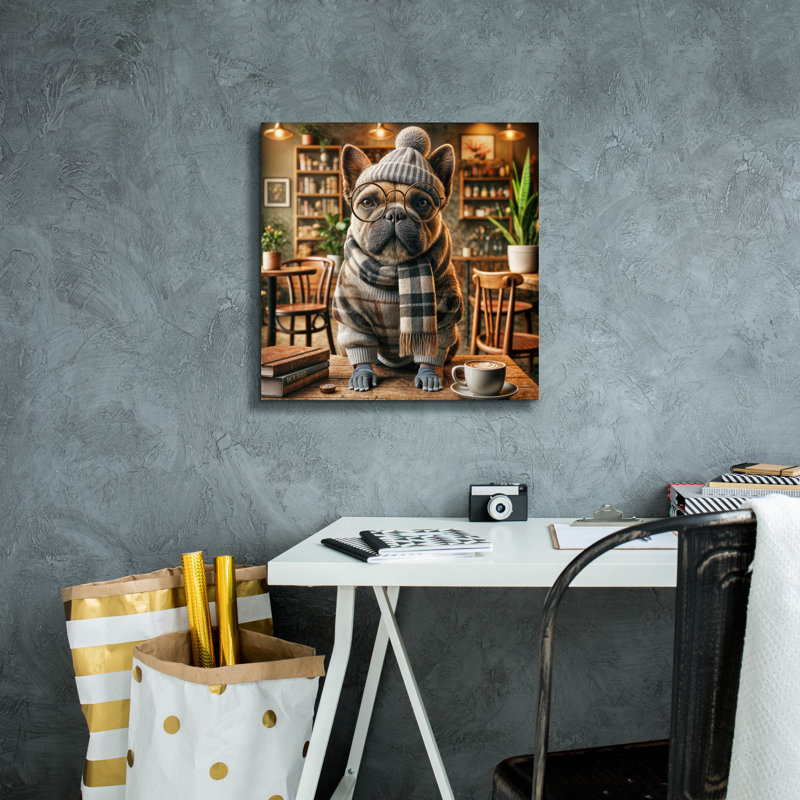  «Hipster Dog - French Bulldog» par Rey Klimt, art mural sur toile, 18 po x 18 po