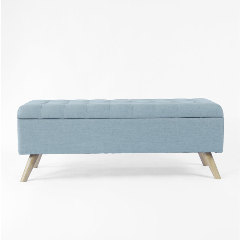 Ataru Polyester Upholstered Storage Bench, French Blue Woven