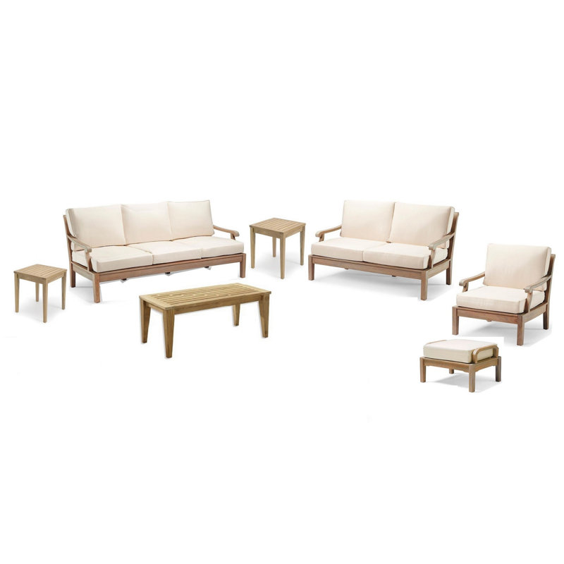 Sack Outdoor Teak Conversation Set, 7 pcs: Loveseat, Chair, 2 End Tables