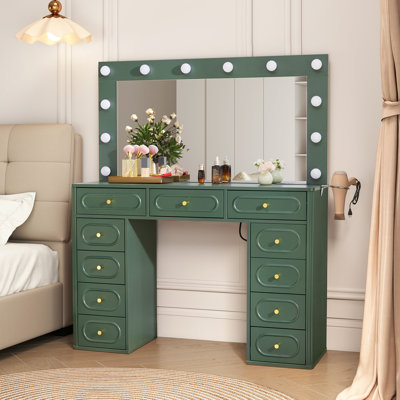 Makeup Vanity With Usb Power Outlet And 3 Modes Adjustable Brightness Light by Canora Grey