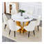 Ensemble de table et de chaises. Ensemble luxueux de table à manger ronde Snow Mountain Slab - 47 po x 47 po avec 6 chaises en polyuréthane.-463734576