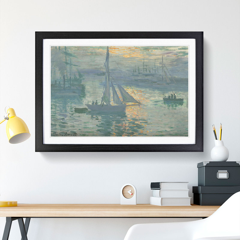 Sunrise over the Boats by Claude Monet - Picture Frame Painting, 27cm H x 36cm W x 2cm D, Black