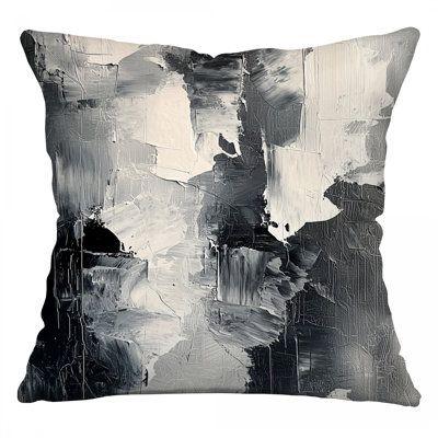 Monochrome Strokes Throw Pillow, Abstract Cotton Twill Pillows