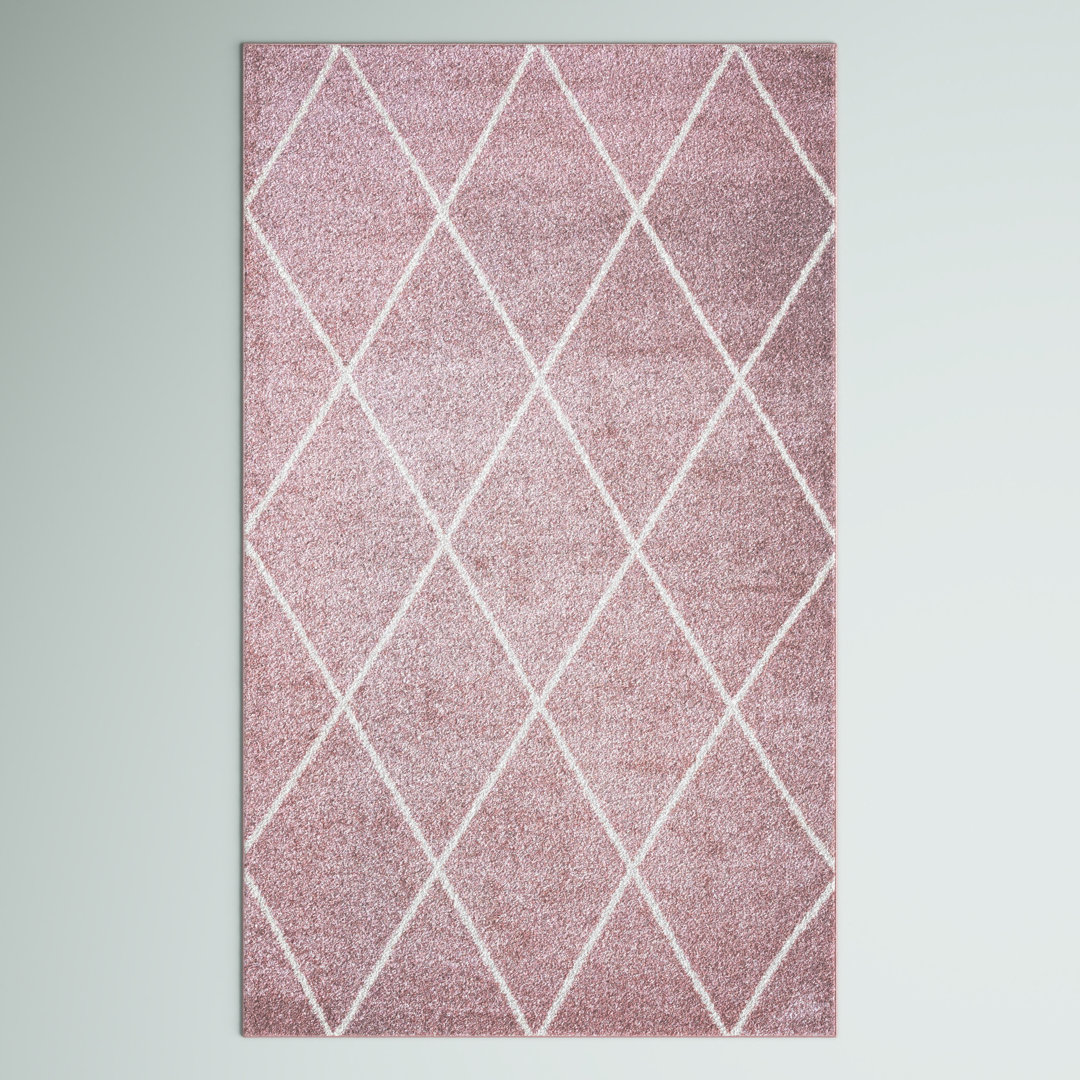Bertrice Minimalist Diamond Trellis Rose/White Rug Wade Logan® Rug