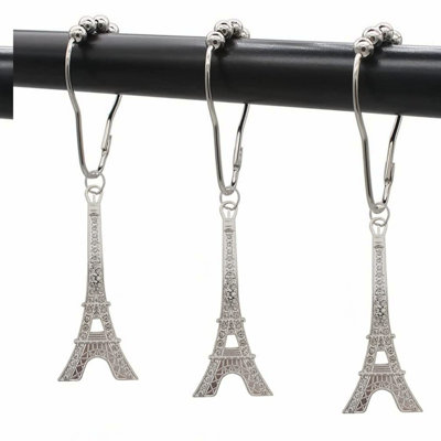 Parisian Elegance Rust-Proof Shower Curtain Hooks - Stainless Steel Decorative Rings Set of 12 for Bathroom Decor