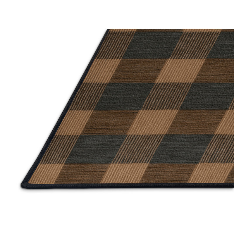 Machine Washable Checkered Brown Area Rug, Square 3'