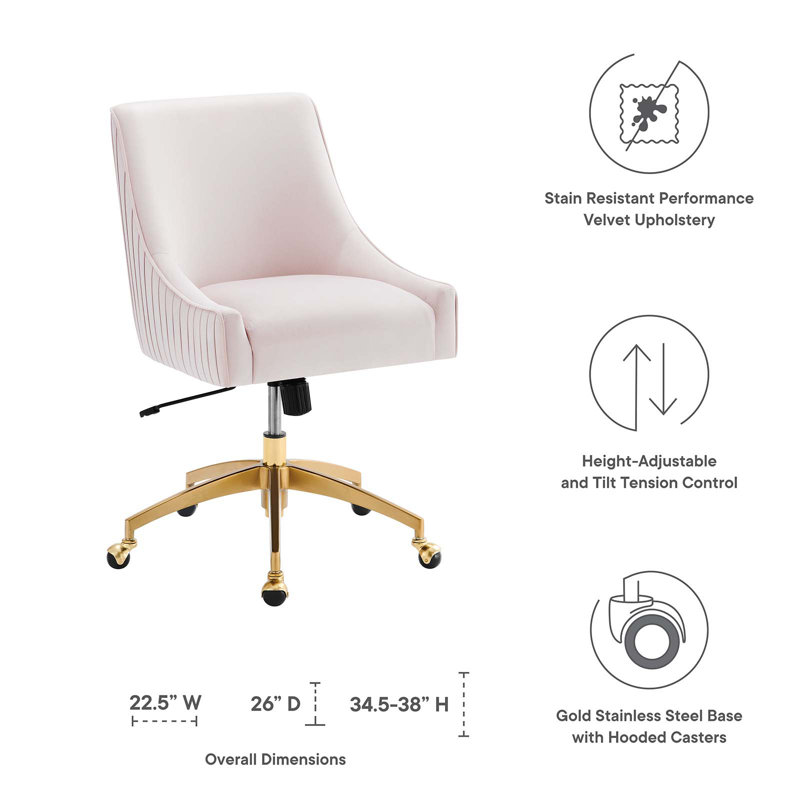 Modway Discern Performance Velvet Office Chair, Pink