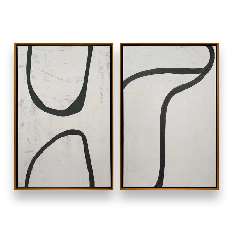 Ensemble de 2 impressions courbées Silence, 30 po x 20 po, Cadre flottant doré poli