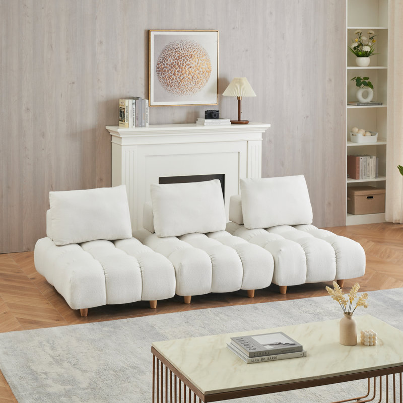 Grand canapé rembourré, Beige, 3, H 29,5 po x l 90 po x P 40,2 po