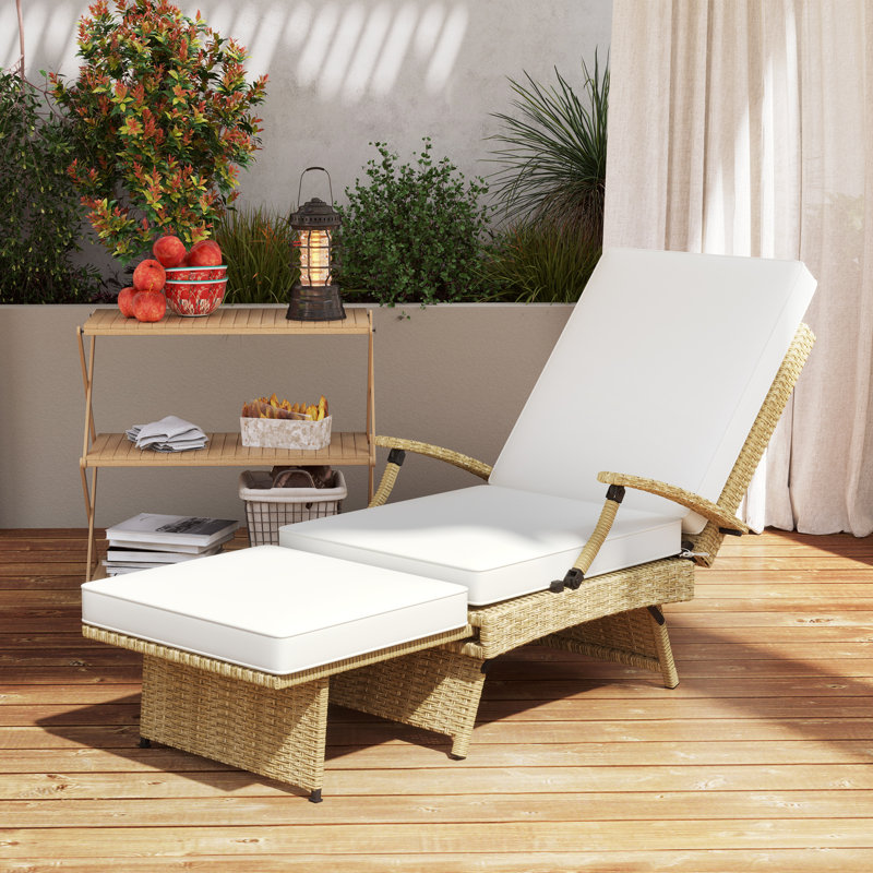 Long Single Chaise with Cushions, Beige/Brown
