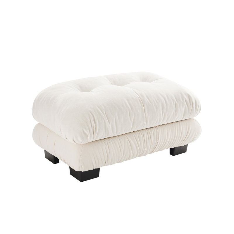 Repose-pieds blanc rectangulaire en chenille avec cadre en bois massif, Blanc