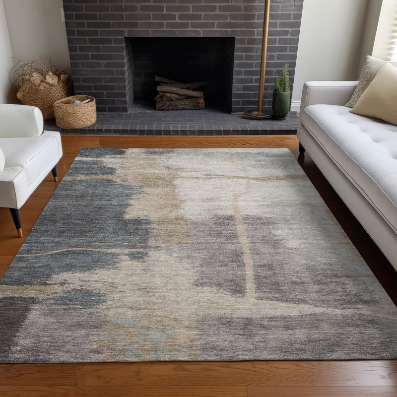 Tapis gris Prisco lavable à la machine de qualité supérieure, Rectangle 9 pi x 12 pi