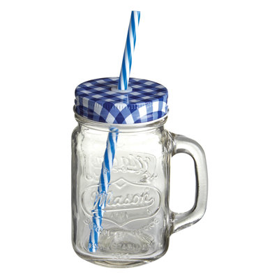 Jack Embossed Mason Jar Mug With Blue Gingham Lid