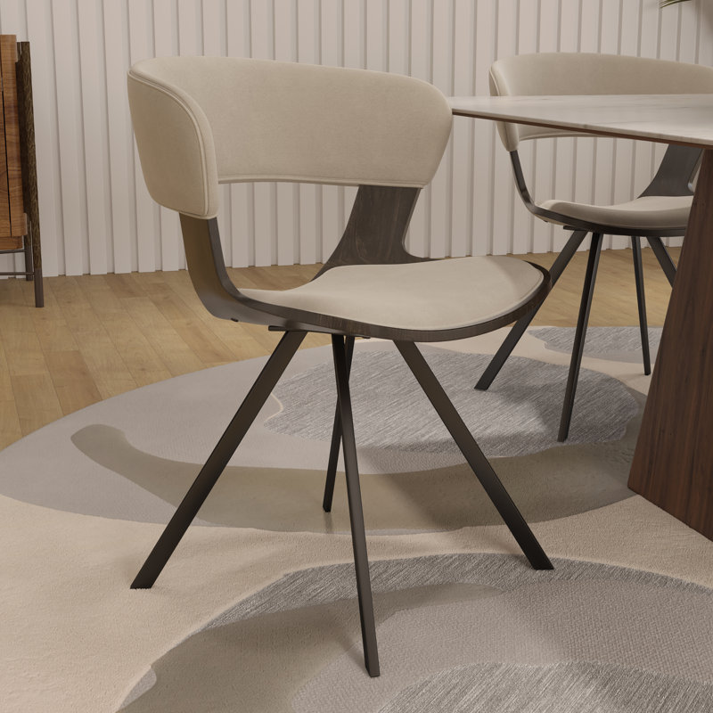 Hozaifa Upholstered Dining Chair With Curved Open-Back Design And Powder-Coated Iron Legs Twedt Collection, 1