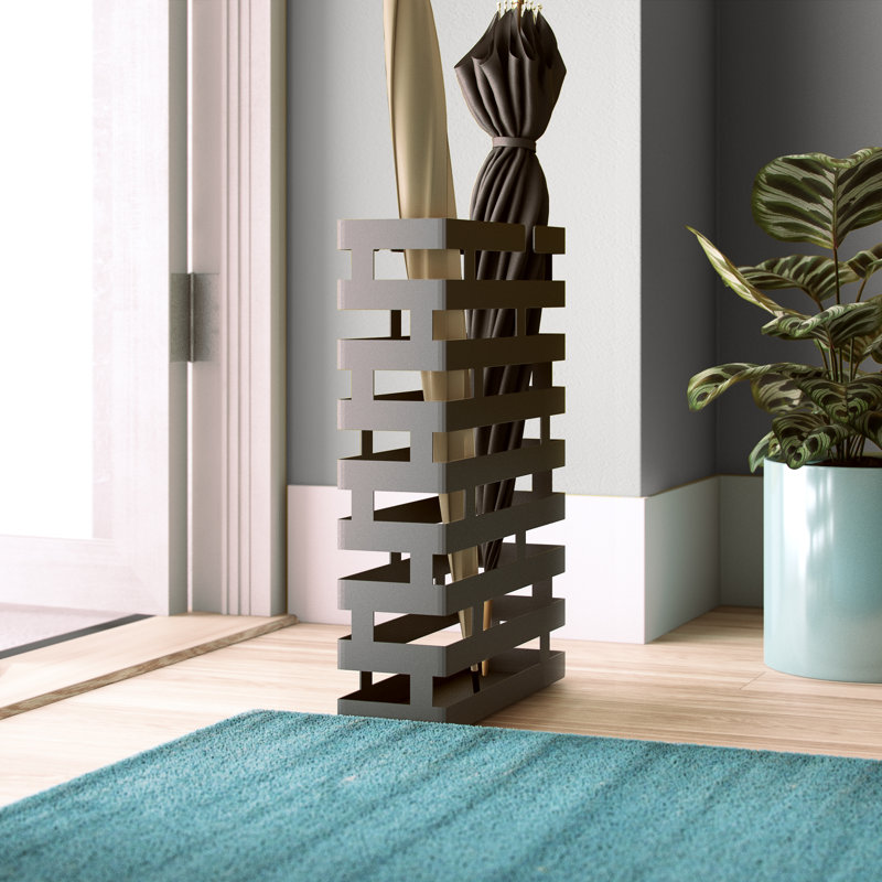 Black Powder-Coated Steel Rectangular Umbrella Stand