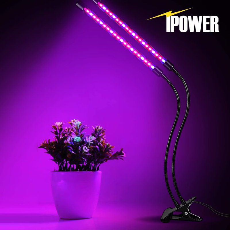 Lumière de croissance à 2 tubes DEL avec spectre rouge et bleu pour les plantes d'intérieur de l'iPower, minuterie 3/9 / 12H à 11 niveaux, 1 paquet