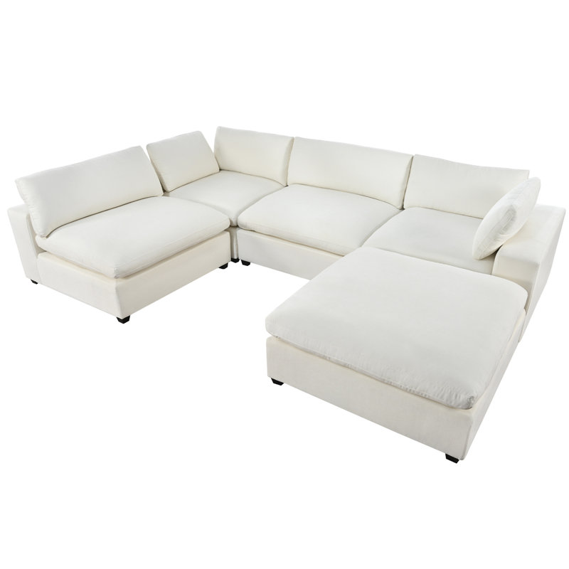Canapé modulaire moderne pour 5 personnes, Polyester beige
