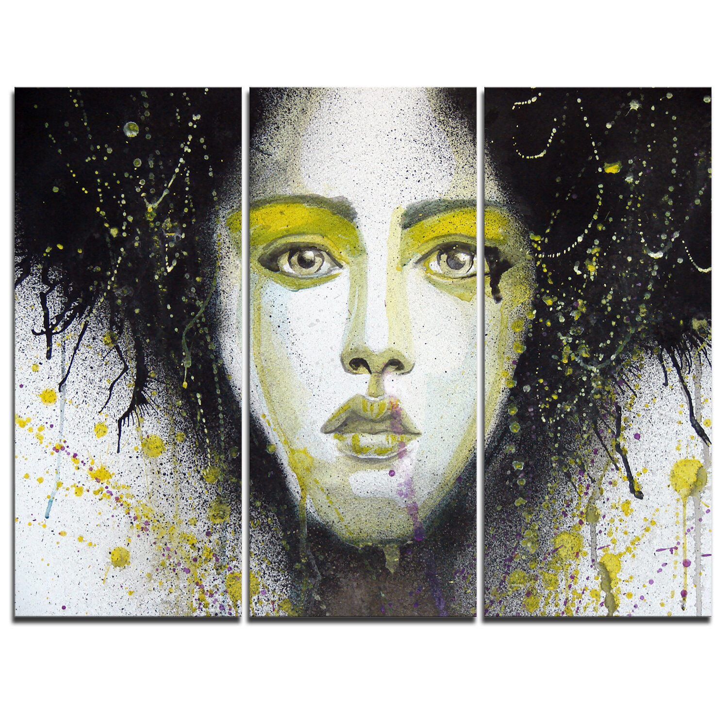 Design Art Girl with Yellow Eye line Large - 3 Piece Graphic Art on ...