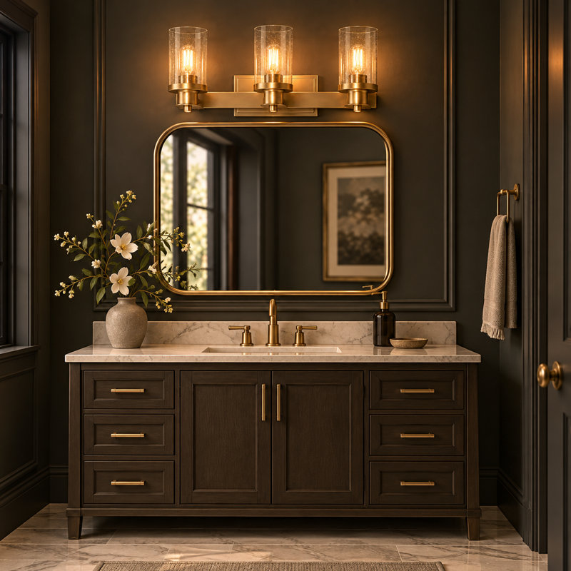 3 - Light Dimmable Vanity Light, Antique Brass