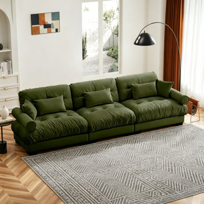 Canapé modulaire 130 po en velours vert olive avec repose-pieds et siège profond, sans assemblage