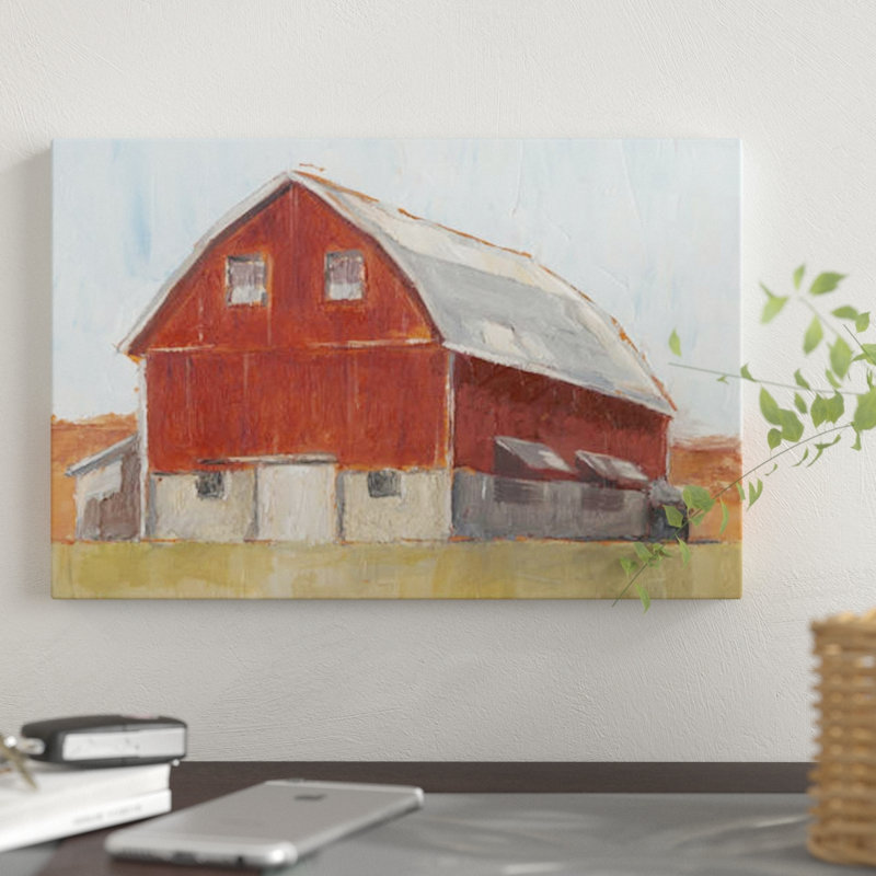 « rustique red grange ii », impression sur toile, H 18 po x l 26 po x P 1,5 po, Toile encadrée noire, Pas de tapis