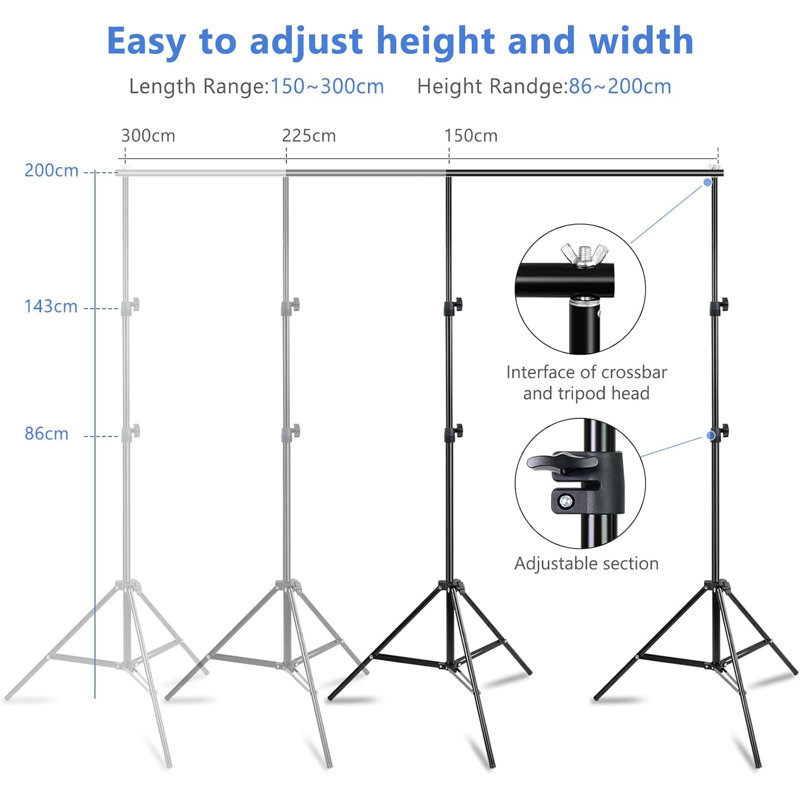 2x3m/6.5x10ft Photography Backdrop Stand Adjustable Background Support System Kit Backdrop Frame with Carry Bag for Photo Studio Video Birthday Party