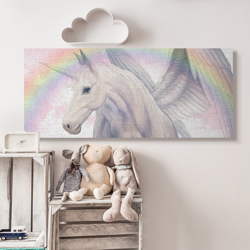 Pégase magique, beaux nuages roses, arc-en-ciel doux, Toile tendue, H 20 po x l 48 po x P 1,5 po