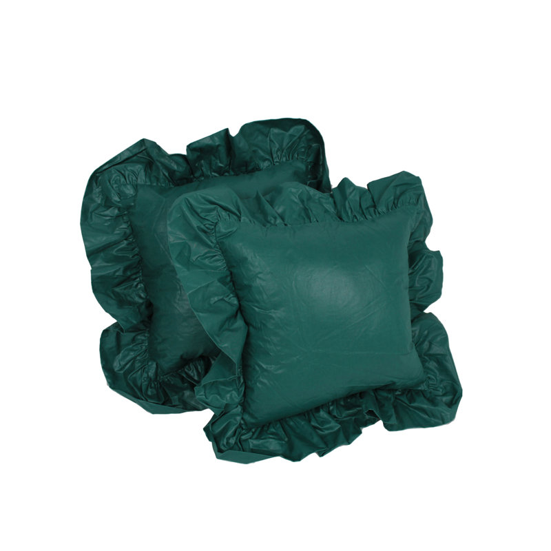 Forest Green Ruffled Cotton Throw Pillow Set
