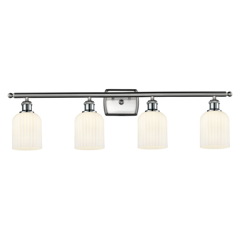 Éclairage pour meuble-lavabo à 4 lumières à intensité variable Fiennes Veil, Blanc brillant, Satin Nickel