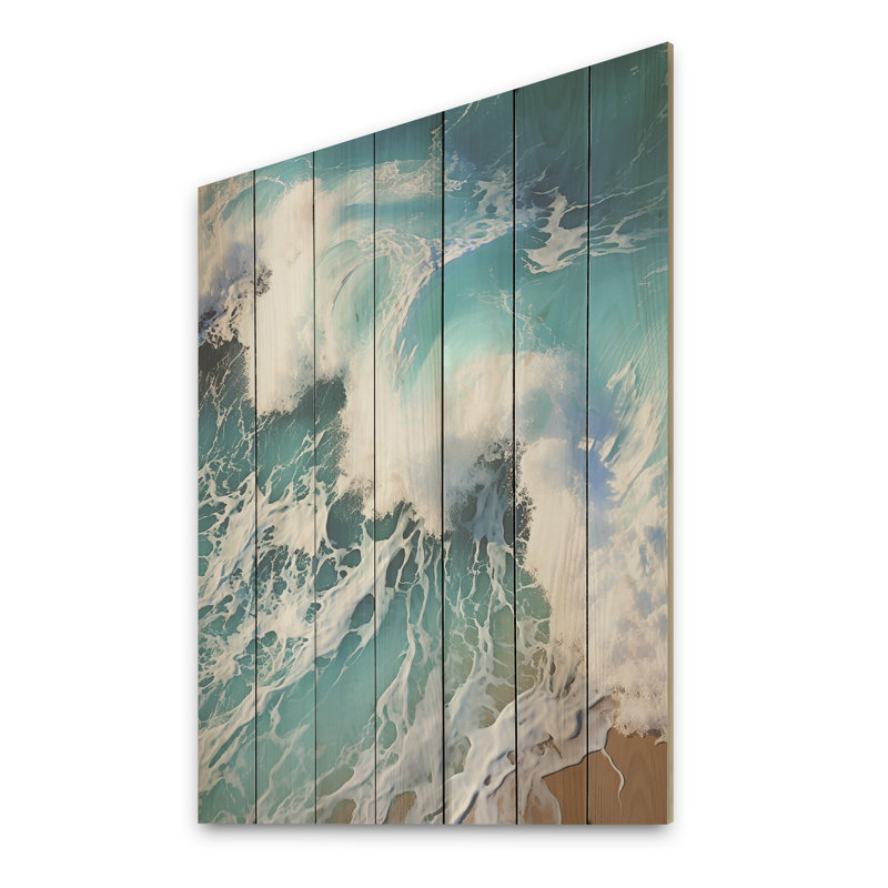 Tropical Ocean Breeze From Above I - Plage et océan sur bois, H 20 po x l 10 po