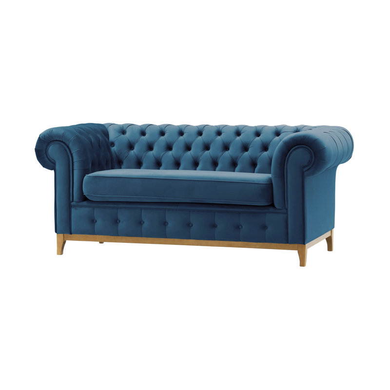 Fryar Velvet Sofa, Oak, Blue, 2