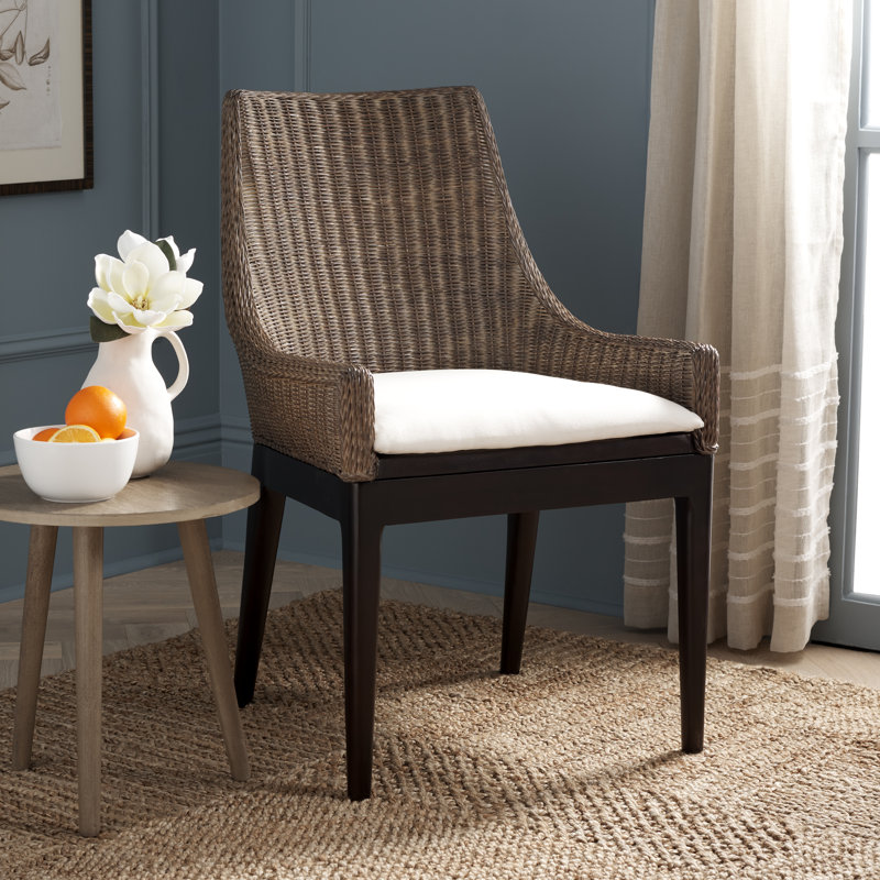 Fauteuil en coton de 24,25 po Livja, Brun blanc délavé / blanc