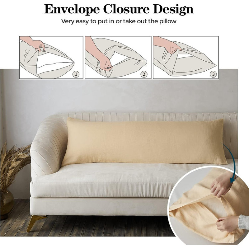 Housse de coussin corporel 100% lin pur 20 po x 54 po, Sable