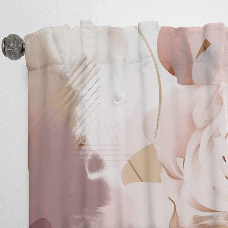 Muskell - Pink Rose Gold Stripes Complexity III - Modern Shapes Curtain - Velvet Room Darkening - 1 panel, 52" W x 90" L