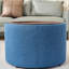Repose-pieds rond en lin bleu avec rangement caché et plateau en bois, 2 pour la chambre à coucher, 41 à usage multifonctionnel, espace confortable, bureau à haute structure en mousse, pratique
