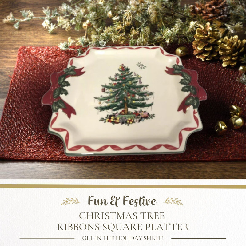 Christmas Tree Ribbons Square Platter