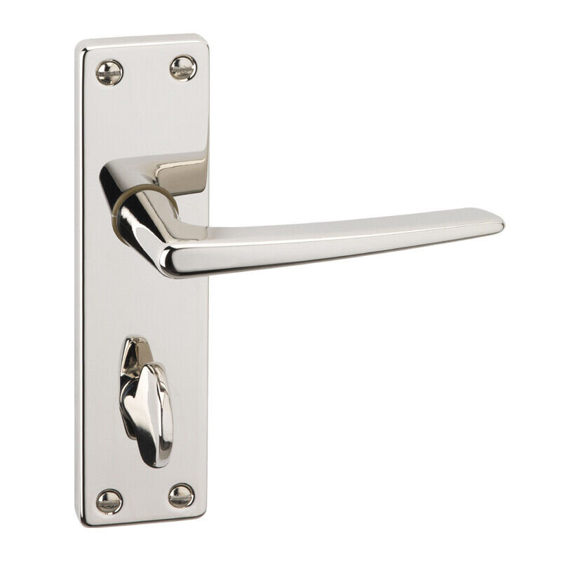 Royale Metal Lever Latch Door Handles Set Round Rose Internal, External, Polished Nickel Bathroom