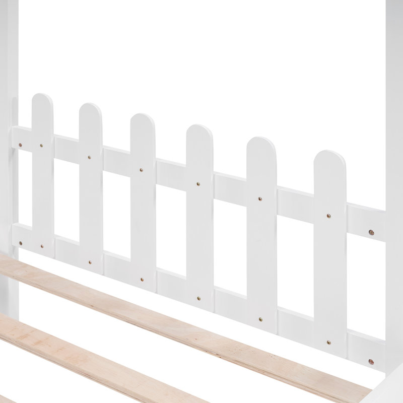 Twin House - Shaped Bed With 2 Drawers Desk, Wood Montessori Bed Frame With House Roof, No Box Spring Needed