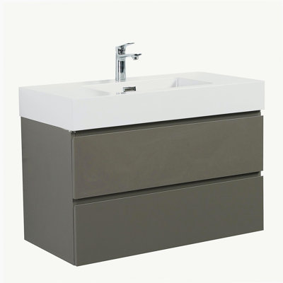Meuble-lavabo de salle de bain avec lavabo, grand meuble-lavabo flottant mural, salle de bain moderne, base de lavabo intégrée sans drainage et robinet, pré-assemblé