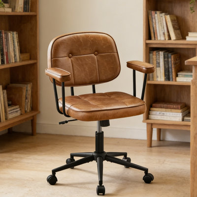 Fauteuil de bureau ergonomique et pivotant, fauteuil de travail à accoudoirs en similicuir avec dossier bas, fonction berçante.