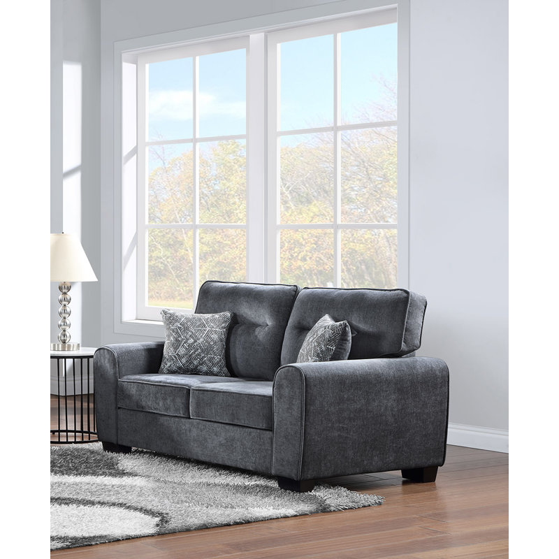 Causeuse avec accoudoirs en tissu et 2 coussins décoratifs, Gris clair