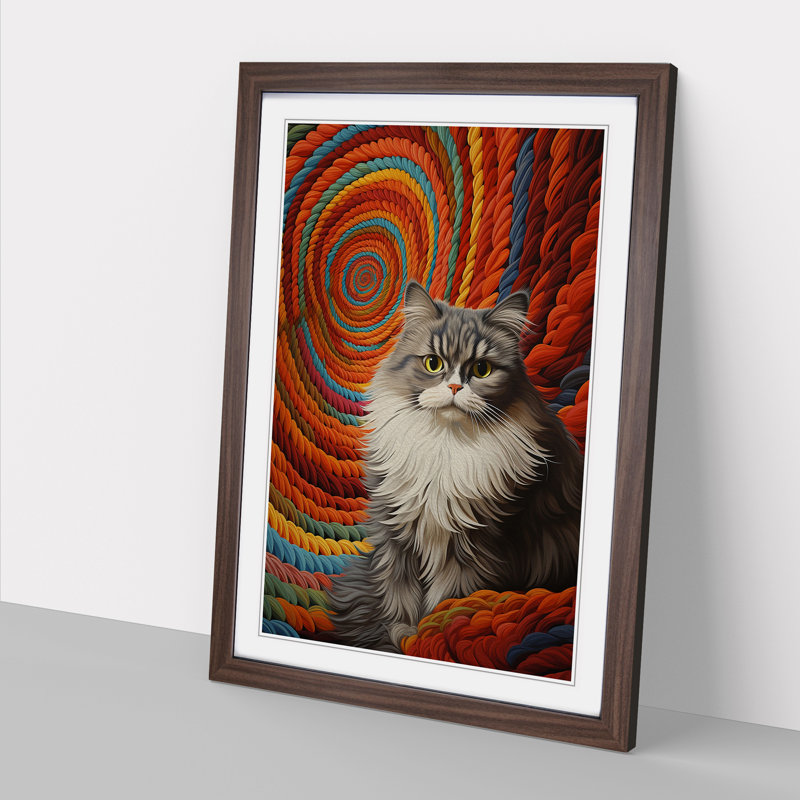 XYZ-FRM-V1223-5101 Persian Cat Op - Single Picture Frame Print on Wood, Walnut, 46cm H x 34cm W x 2cm D