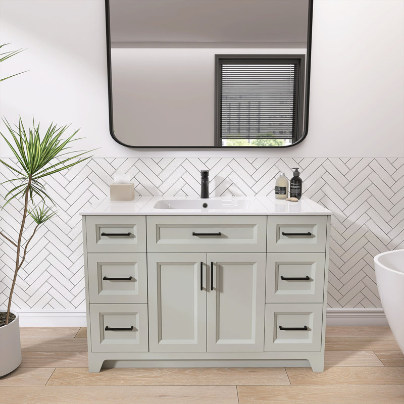Armoire de meuble-lavabo autoportante 48 po, Gris