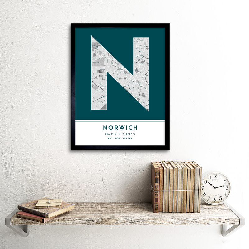 Norwich City Map Norwich England United Kingdom City Map - Single Picture Frame Typography