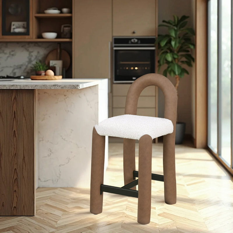 Amari Stool, Vegan Leather & Boucle Fabric, Brown