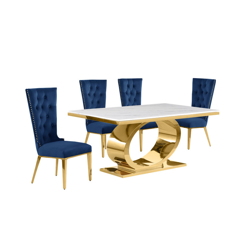7 pièces Ensemble repas, 5, Marine / doré, Or