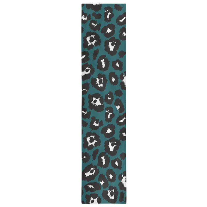 Animal Print Table Runner, 90" x 16", Green/Black/White