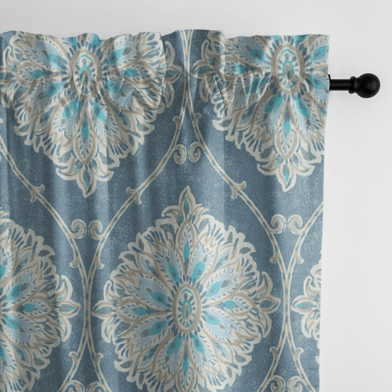 Indali 100% Cotton Damask Room Darkening Rod Pocket Curtain Panels, 50" W x 96" L, Gray/White