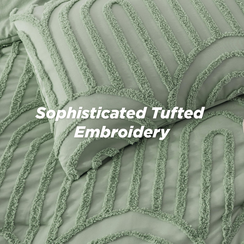 Comforter Set-Arch Jacquard Boho Bedding Sets, Queen Comforter + 2 Standard Shams, Sage Green
